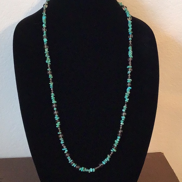 Turquoise and Smoky Quartz Sterling Silver Long Necklace - Picture 1 of 6